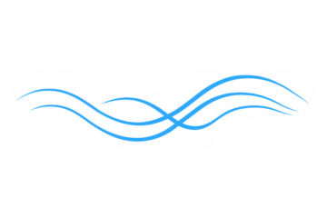 Blue wavy lines forming air flow, cool breeze, wind or water stream movement on transparent background