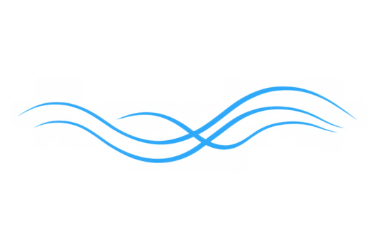 Blue wavy lines forming air flow, cool breeze, wind or water stream movement on transparent background