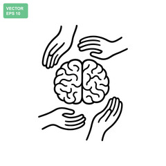 Fototapeta premium Brain health care illustration with supportive hands offering comfort and aid