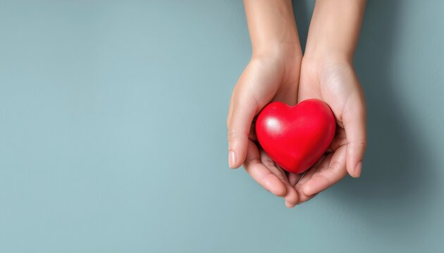 Adult Hands Offering A Red Heart Symbolize Health Care, Organ Donation, Family Life Insurance, World Heart Day, World Health Day, And Prayer.
