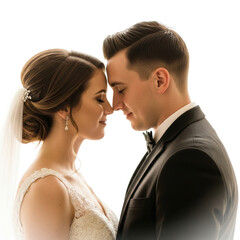 Elegant couple shares intimate moment celebrating their wedding day with love.