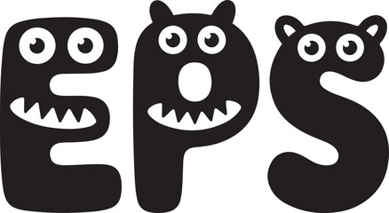 Adorable black monster characters forming the letters eps fun alphabet characters for children education and entertainment designs isolated on transparent background