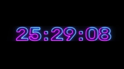 34 Hours countdown timer animation. Glowing neon countdown number. 