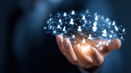 Networking in the palm: Illustrating the global connection, a hand cradles a network of interconnected individuals, symbolizing collaboration and the power of human connection.