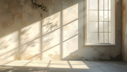 Wall interior background studio and backdrops show productswith shadow from window color white and grey background for text insertion and presentation product
2