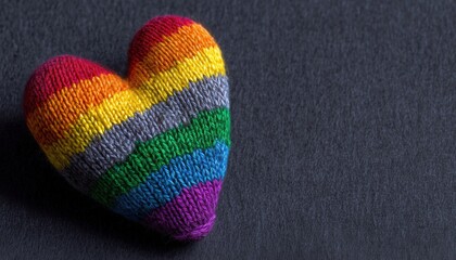 Rainbow Lgbt Flag Heart On Dark Felt With Copy Space: Symbolizing Lgbtq Pride And Transgender Rights Movement With Multicolored Heart Design.