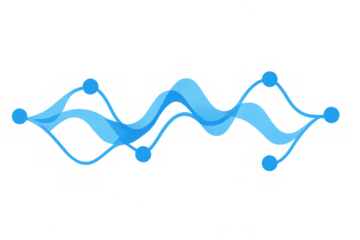 Data flow visualization displaying analytics, information, and statistics with connected lines and points on transparent background