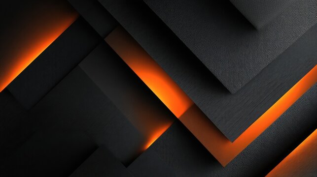Abstract background design with layered black geometric shapes and glowing orange highlights
