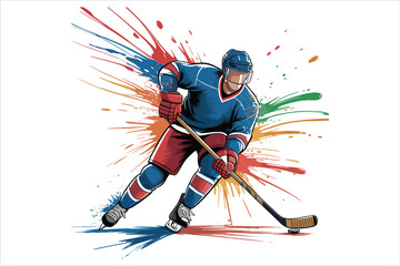Colorful Abstract Ice Hockey Player in Action Dynamic Sports Illustration