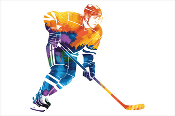 Colorful Abstract Ice Hockey Player in Action Dynamic Sports Illustration