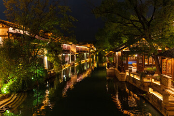 The ancient water village of Puyuan, an old town on the waterfront for over 1000 years, is located in Wuxi, China.