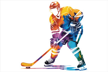 Colorful Abstract Ice Hockey Player in Action Dynamic Sports Illustration