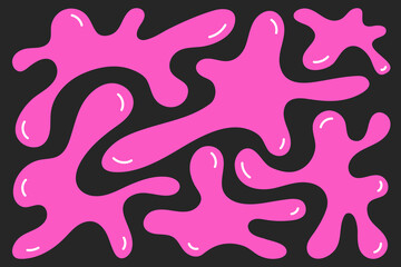 Pink liquid bubble gum splashes, abstract curvy blot shapes vector set