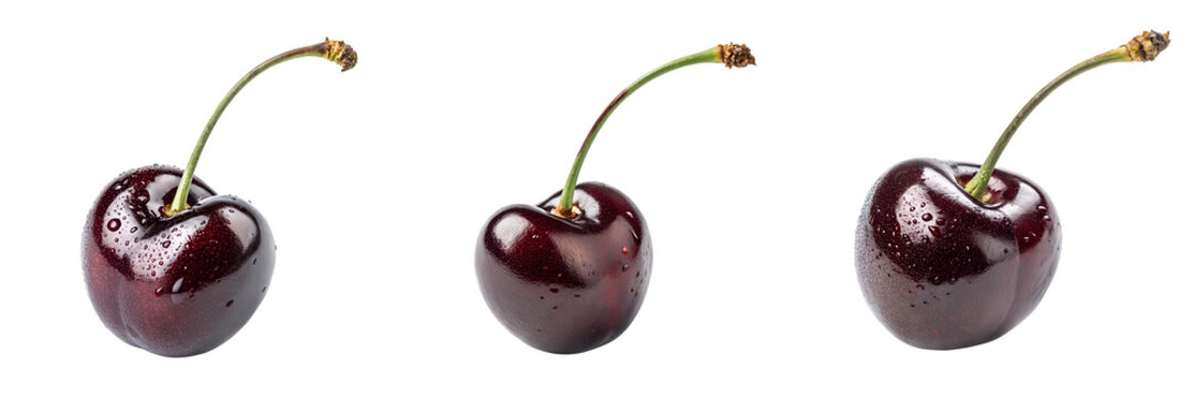Set of two ripe black cherry isolated on a transparent background