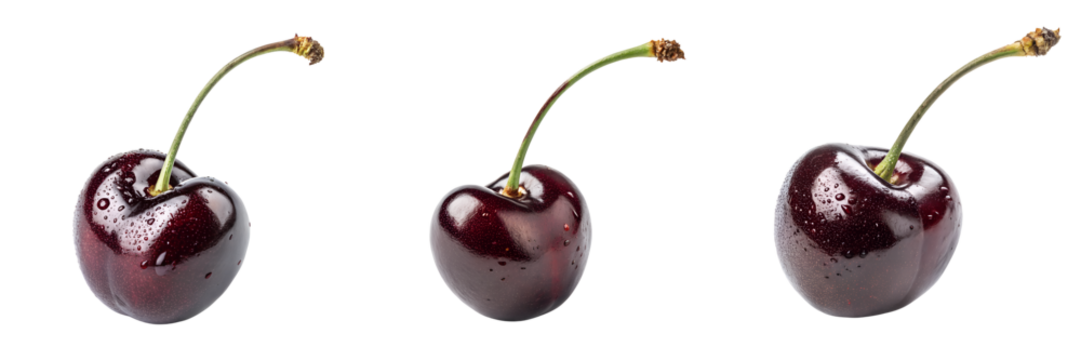 Set of two ripe black cherry isolated on a transparent background