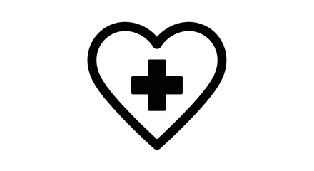 Obraz premium Black heart shape with a plus sign symbolizing healthcare, love, and compassion