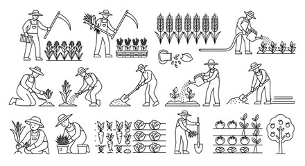 Farmers at work, cultivating and harvesting crops for a bountiful agricultural harvest