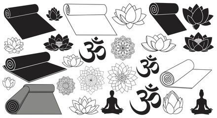 Serene yoga mats lotus flowers and om symbols for mindful wellness and meditation