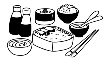 Doodle style asian bento set vector illustration scalable food icon