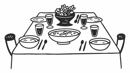 Classic lunch table set doodles scalable vector illustration plates soup