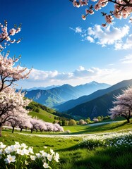 Blossoming apricot tree landscape web banner spring time concept
