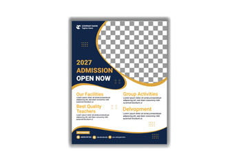 University and College Online Admission Navy Blue and yellow Flyer Template Modern Educational Promotion Poster Vector Illustration