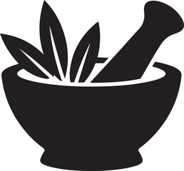 Mortar and pestle with herbs symbolizing natural remedies and traditional medicine preparation for herbalism and apothecary isolated on transparent background © SMUX SAFALI