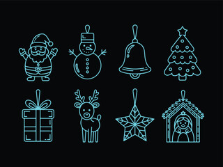 Cute Christmas Doodle Icon Set – Santa, Snowman, Tree, Reindeer