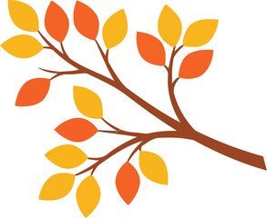Vibrant autumn tree branch with colorful falling leaves isolated on white vector