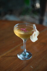 Elegant cocktail with dried apple garnish, perfect for a sophisticated bar menu or special occasion, ready to be enjoyed