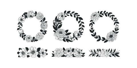 Black and White Floral Wreaths and Borders Arrangement