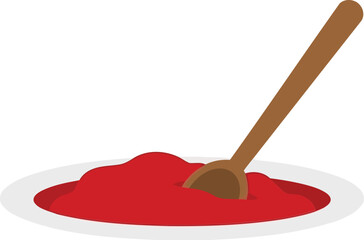 Spoon scooping vibrant red powder pigment or spice isolated on vector