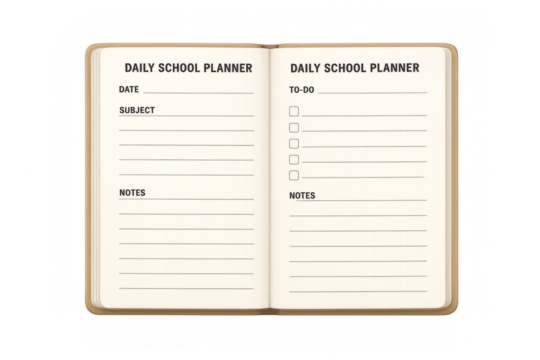 Daily school planner notebook with to-do list