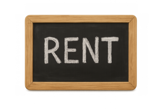 Rent word written on chalkboard for housing concepts