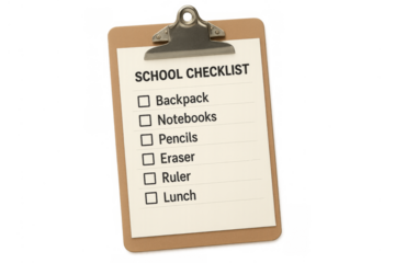School checklist on clipboard for back to school preparation
