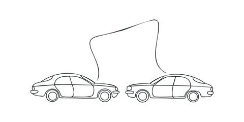 Simple line drawing of two cars communicating with a speech bubble