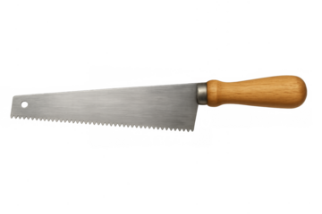Hand saw with wooden handle and steel blade