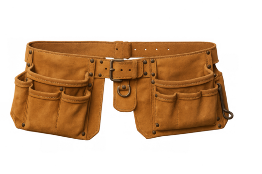 Leather tool belt with pouches for work tools - Powered by Adobe