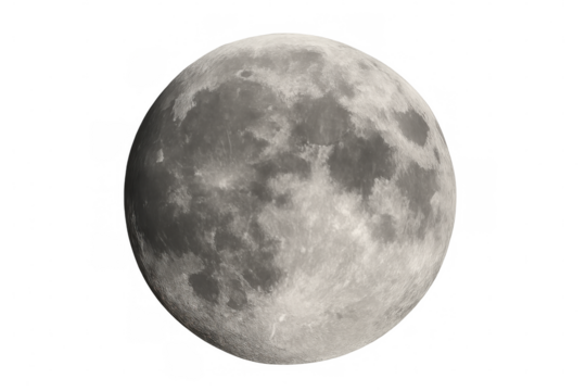 Full moon against a transparent background showing detailed lunar surface with craters and maria