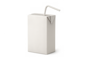 White juice box carton with straw on transparent background