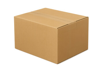 Fototapeta premium Brown closed cardboard shipping box transparent background