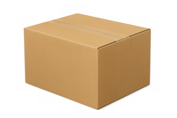 Brown closed cardboard shipping box transparent background