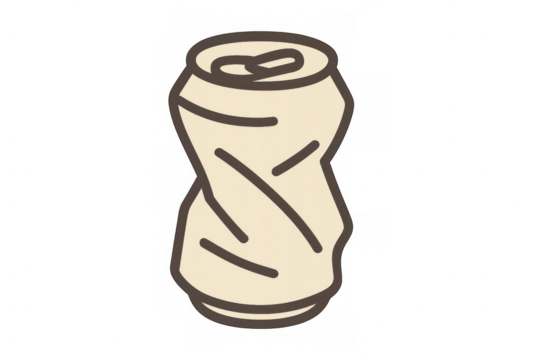 Crushed aluminum soda can representing waste and recycling, cartoon drawing on transparent background - Powered by Adobe