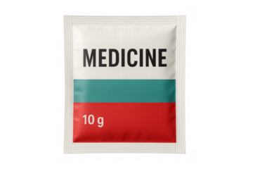 Medicine sachet with bulgaria flag colors and 10g label