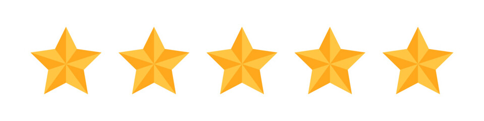 Five-point star rating icons representing performance evaluation, quality ranking, and customer feedback system used for reviews, achievement scores, and satisfaction levels in business metrics