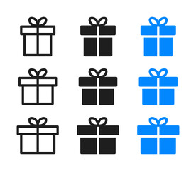 Gift box icons representing present, celebration, and reward concept used for festive occasions, loyalty programs, e-commerce promotions, and holiday greeting designs in digital marketing materials