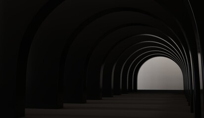 Dome, corridor, arch, abstract background, 3D illustration