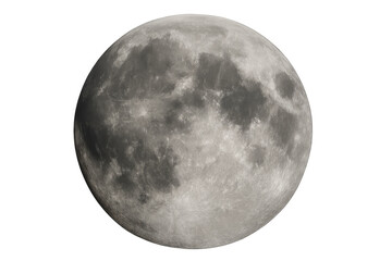 Full moon showing detailed craters, lunar surface texture, and illuminated features in outer space on transparent background