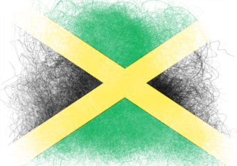 A creative representation of the flag of Jamaica featuring the iconic black, green and gold with an artistic rendering giving a somewhat distressed, textured feel to the flag.
