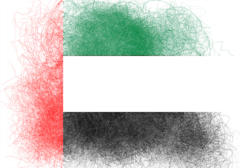 A vibrant and textured digital rendering evokes the flag of the United Arab Emirates with a unique and artistic scribble style, full of motion and energy through rough, freehand